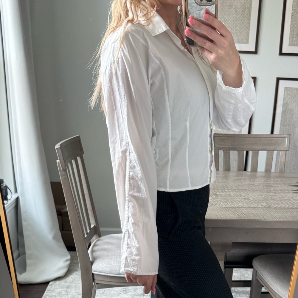 LOFT White Button-Up Crop Blouse Shirt - Picture 7 of 11